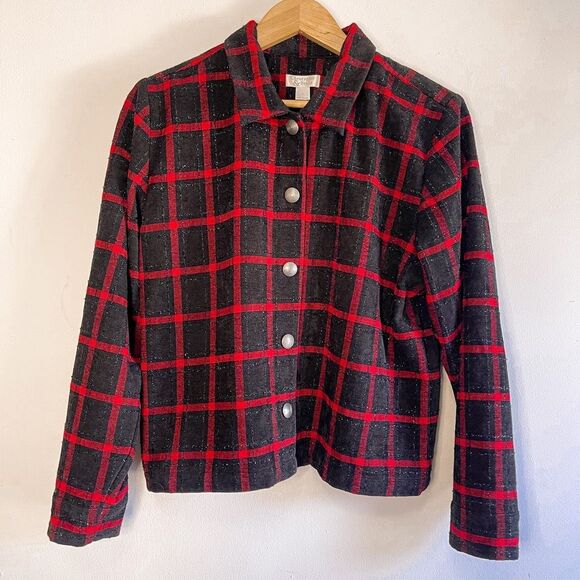C&B Christmas Plaid Black & Red Blazer Jacket Size L - Picture 1 of 7